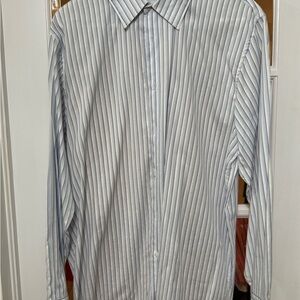 Calvin Klein Men's Blue and White Striped Dress Shirt